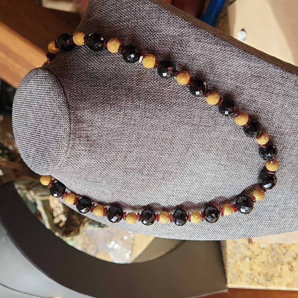 Artisan made Necklace in Black and gold tone